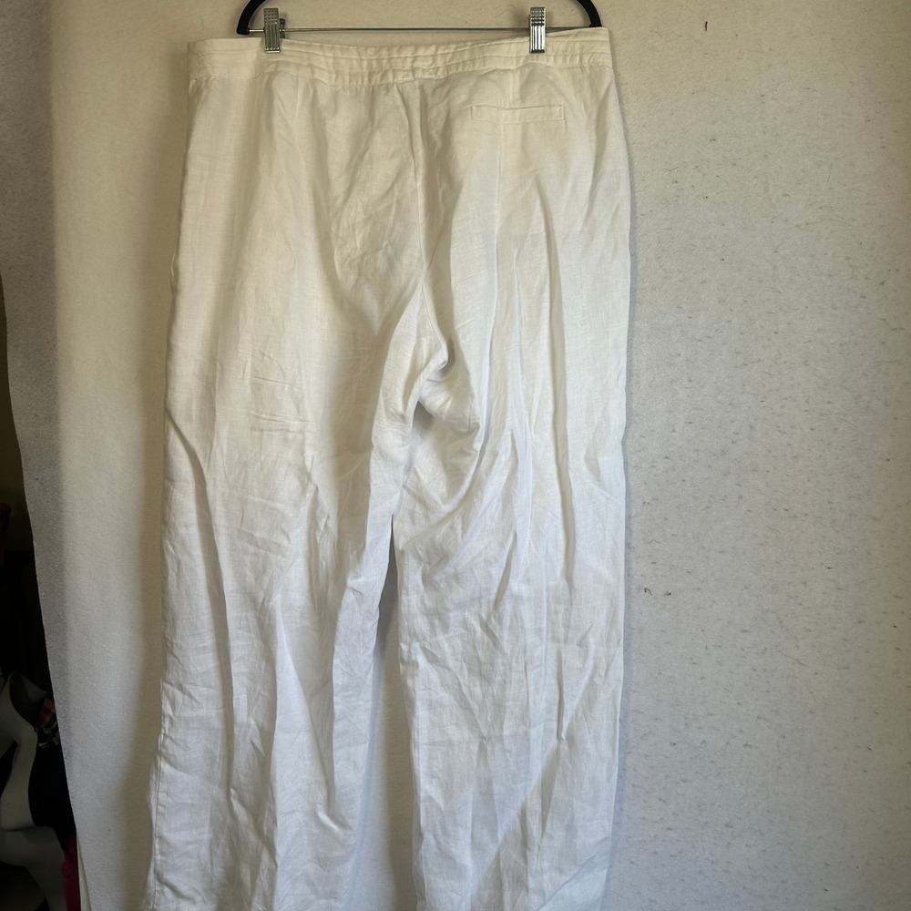 Long Tall Sally White 100% Linen Wide Leg Drawstring Pants Tall Sz 16 Inseam 34 - Picture 4 of 6